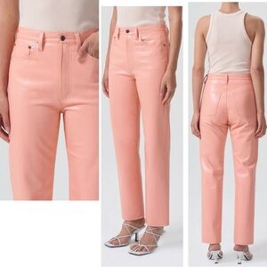 Agolde peach pink Pleather Recycled Leather 90's Pinch Waist straight leg pants